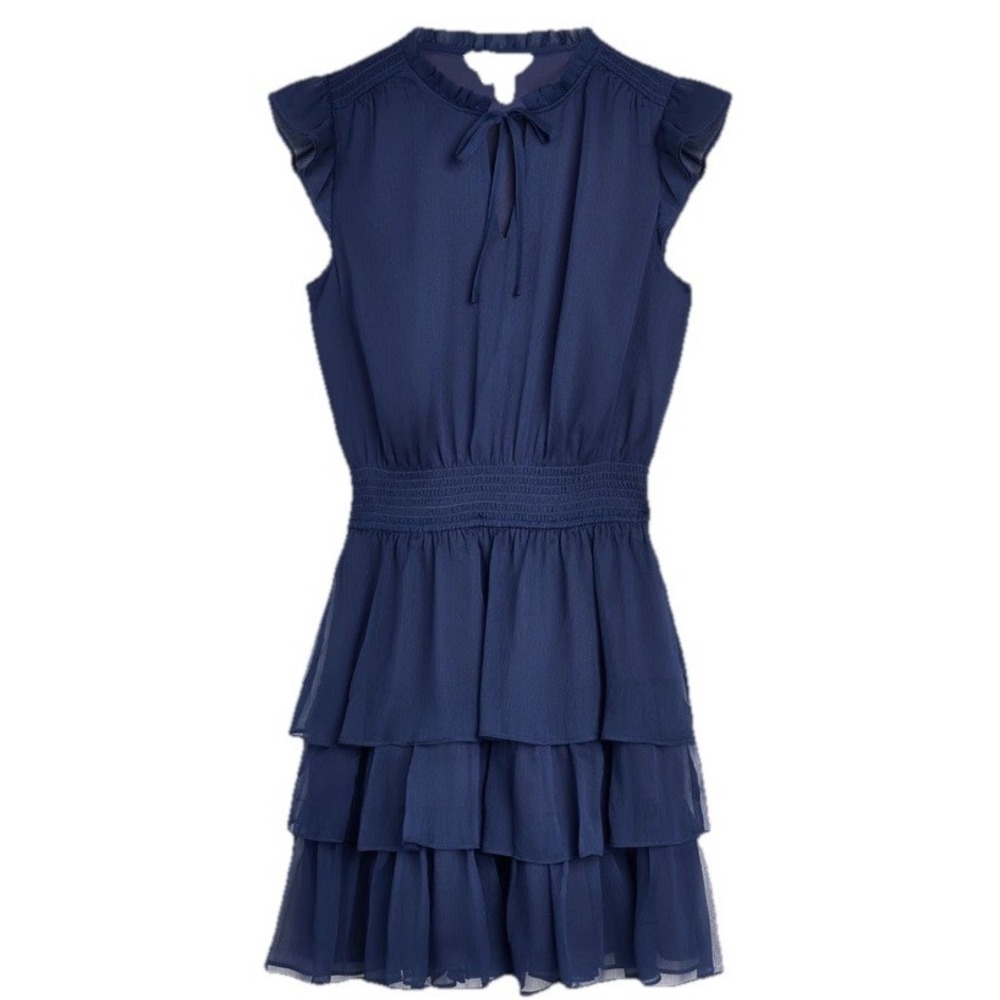 Draper James Womens Alana Mini Dress M Blue Mini Lined Pullover Ruffles - Picture 12 of 15